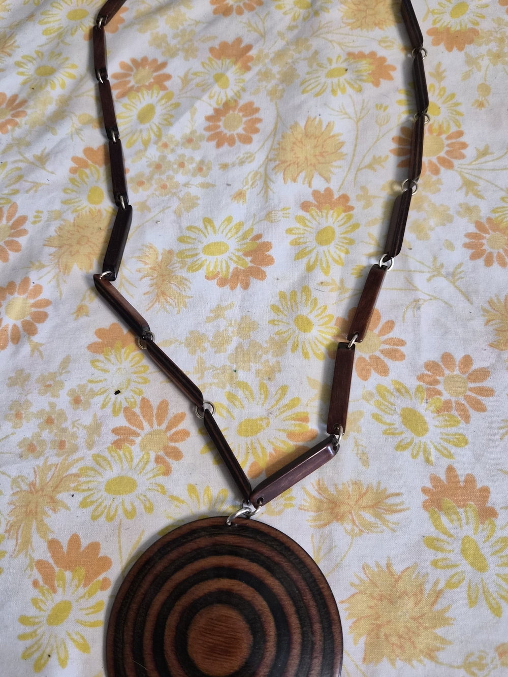 Wooden Circle Pendant Necklace in Dark Brown
